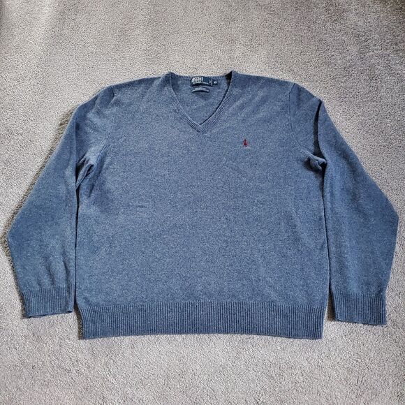 Polo Ralph Lauren sweater Mens Extra Large Blue Wool 100% Lambswool Pony - Picture 2 of 9